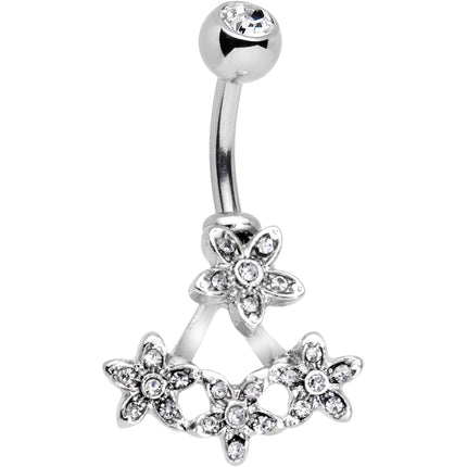 Clear Gem Field of Flowers Dangle Belly Ring
