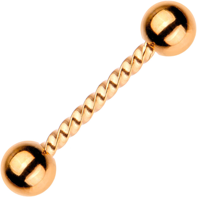 14G 5/8 Rose Gold Tone IP Seriously Twisted Barbell Tongue Ring