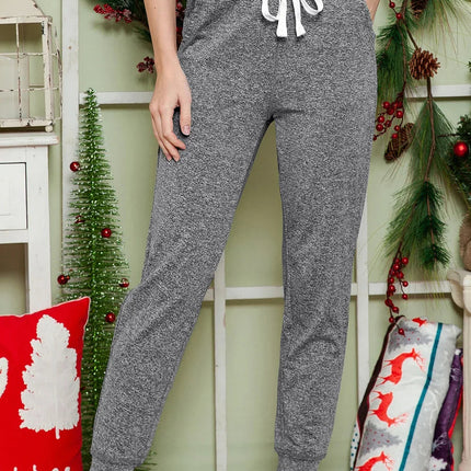 Gray Drawstring Waist Pocketed Joggers