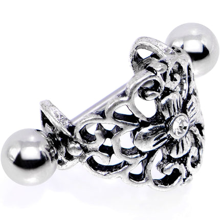 16G 1/2 Clear Gem Filigree Floral Cuff Cartilage Earring