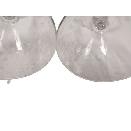 3 Vintage Delicate Glass Polka Dot Leaves Stemmed Drinking Wine Glasses w Chip