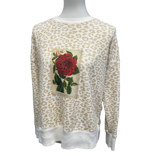 New Hand Printed Upcycled Womens Small Vintage Book Page Red Rose Sweatshirt