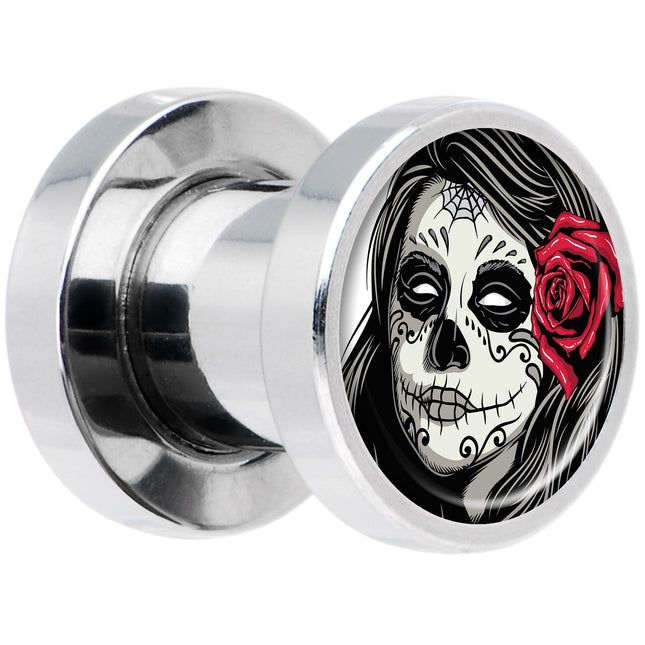 Katrina Sugar Skull with Rose Flower Steel Screw Fit Plug Set 2G