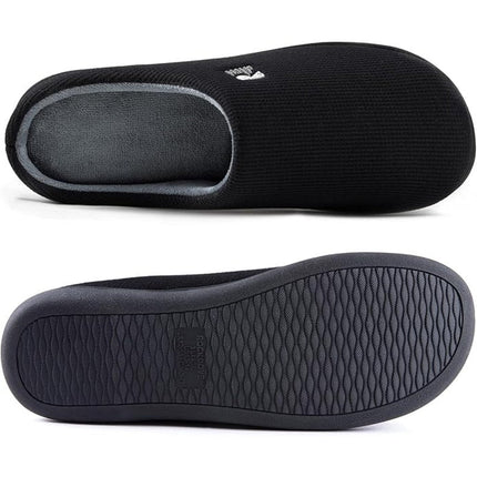 RockDove Mens Size 9-10 Black Gray Slippers Slip on Round Toe House Shoes