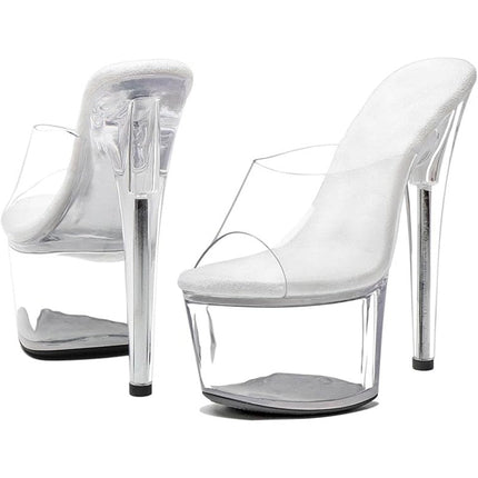 New Womens Size 9 Clear 7" Platform Heel Open Toe Slide On High Heels Shoes