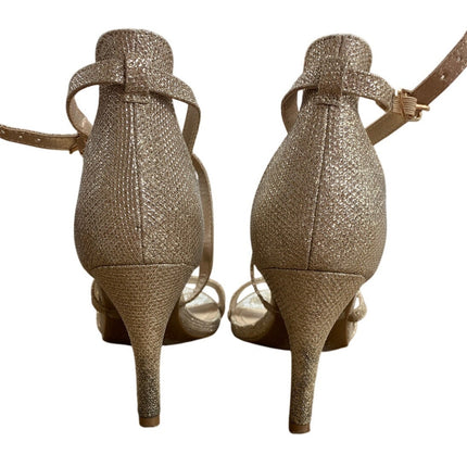 Dream Pairs Womens 6.5 Gold Glitter 3" Heel Stiletto Open Toe Ankle Wrap Shoes