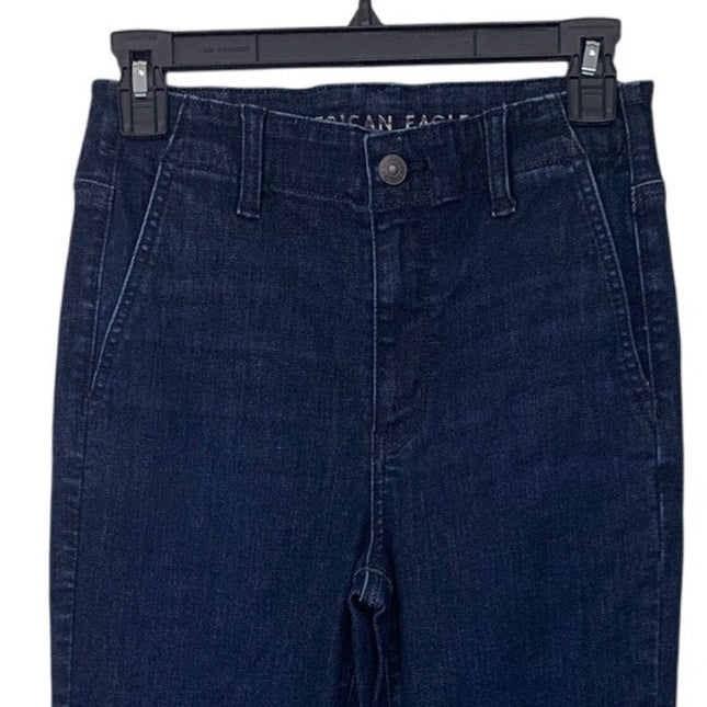New American Eagle Women Size 4 Super High Rise Flare Dark Ash Denim Blue Jeans