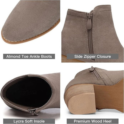 Shibever Womens Size 6 Tan Faux Suede Side Zip 2.5" Heel Ankle Boots Booties