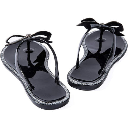 Mtzyoa Women Size 10 Black Rhinestone Flip Flops Open Round Toe Sandal Shoes