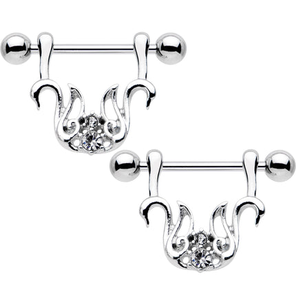 9/16 Clear Gem Swan Couple Dangle Nipple Shield Set