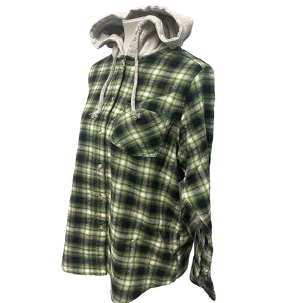New Time and Tru Womens XXL Long Sleeve Plaid Flannel Cotton Blend Hoodie