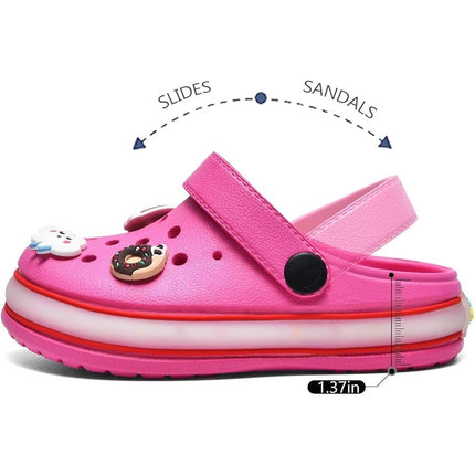 New Xpkws Toddler Girl Size 8 Pink LED Clogs Slip On Sandal Shoe w Bonus Charms