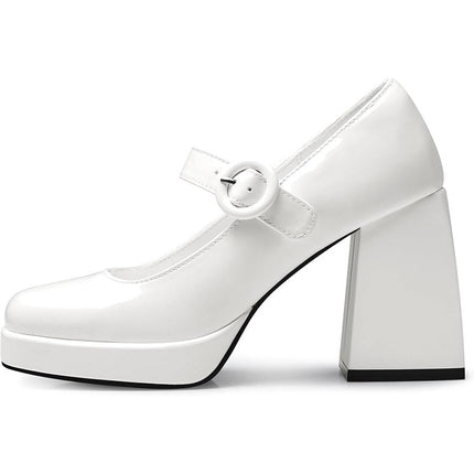 Cellenz Women Size 8.5 White 4" Heels Mary Jane Square Toe Buckle Strap Shoes