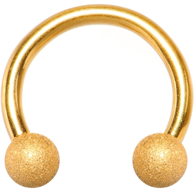 14G 7/16 Gold Color PVD Textured Horseshoe Circular Barbell