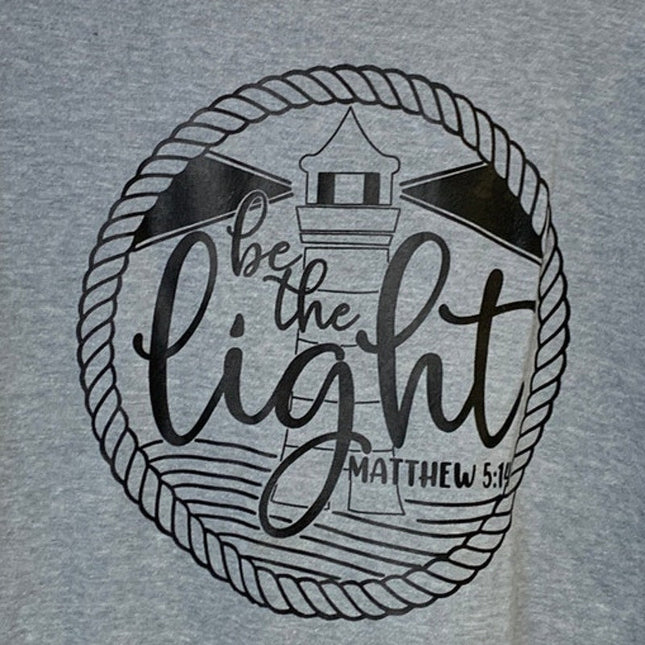 Upcycled Hand Printed Women Large Gray Jesus Be The Light Lightweight Sweatshirt
