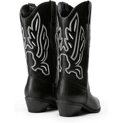 Dream Pairs Womens Size 6.5 Black Faux Leather 2" Heel Cowboy Western Boots