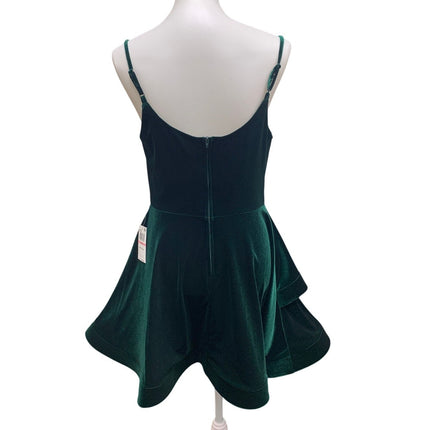 New B Darlin Juniors Size 13/14 Green Velvet Ruffled Strappy Prom Party Dress