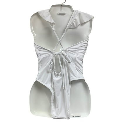 New Shade & Shore Womens XL Cheeky Low V Ruffled Solid White 1PC Swim Suit