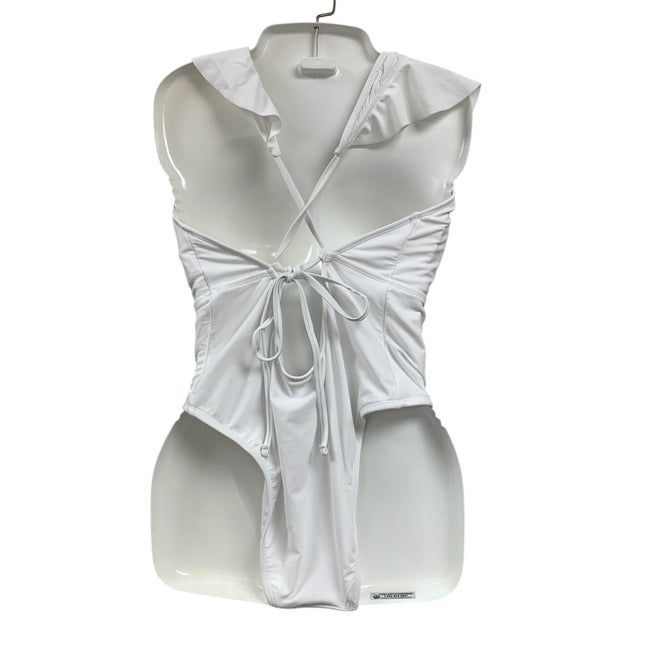 New Shade & Shore Womens XL Cheeky Low V Ruffled Solid White 1PC Swim Suit