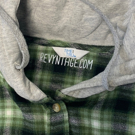 New Hand Printed Women Medium Red Cardinal Bird Plaid Flannel Long Sleeve Hoodie