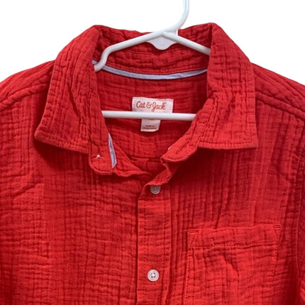 New Cat & Jack Boys XL Red Melon Short Sleeve 100% Cotton Button Up Shirt