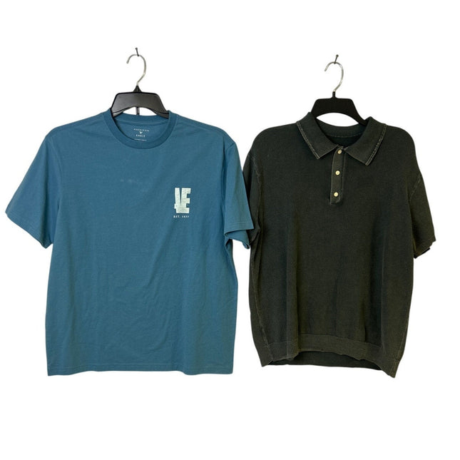 Lot of 2 New American Eagle Mens Medium Short Sleeve Textured Polo Tee Shirts