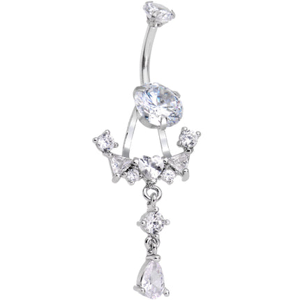 Clear CZ Gem Alluring Elegance Dangle Belly Ring