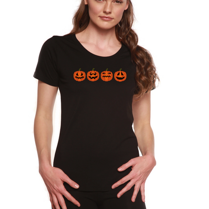 Halloween Pumpkins Women's Bamboo/Cotton Short Sleeve Scoop Neck Printed T-Shirt