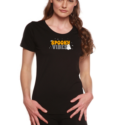 Spooky Vibes Women's Bamboo/Cotton Short Sleeve Scoop Neck Printed T-Shirt
