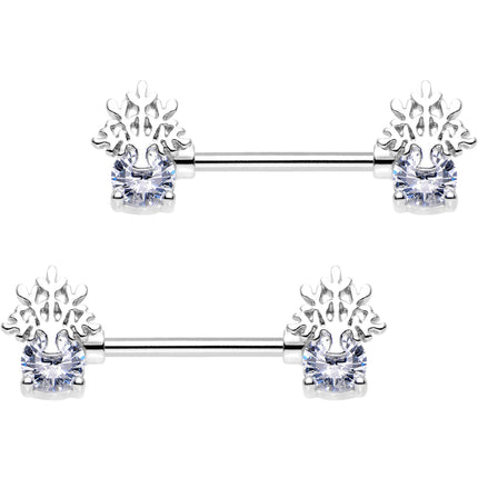 9/16 Clear Gem Heavenly Tree of Life Barbell Nipple Ring Set