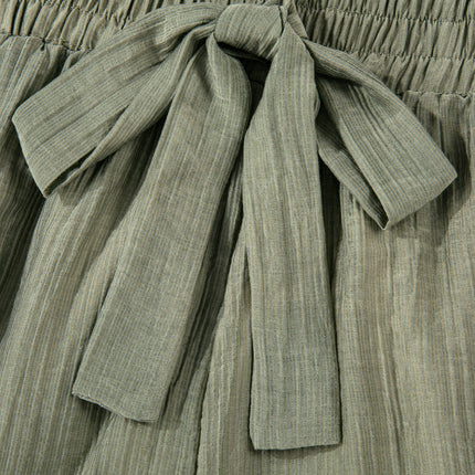 Laurel Green Textured Tie Waist Ruffle Hem Shorts