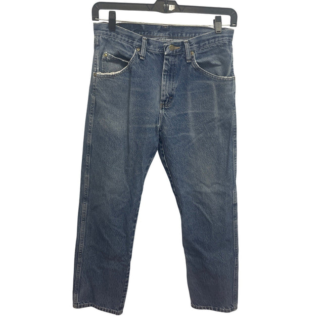 Wrangler Mens 33 X 30 100% Cotton Regular Fit Denim Blue Jeans Slight Distressed