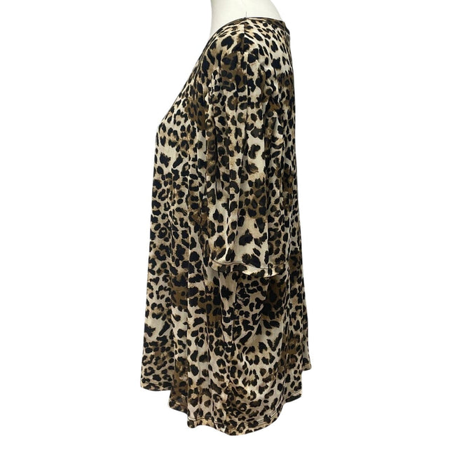 A Love Story Women 3X 3/4 Sleeve Flowy Leopard Print Scoop Neck Blouse Top
