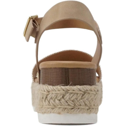 Soda Clip Womens 8.5 Beige 2" Platform Sandals Open Round Toe Ankle Strap Shoes
