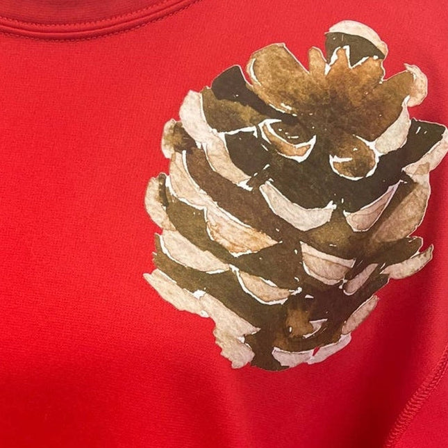 Hand Printed Mens XL Upcycled Pine Cone Nike Long Sleeve Therma-Fit Sweatshirt