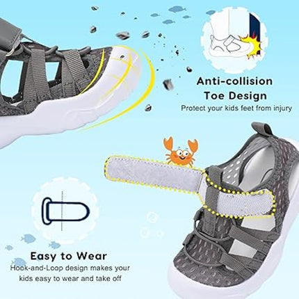 JoinFree Toddler Boys Size 5.5 Gray Sandals Latch & Hook Close Water Shoes