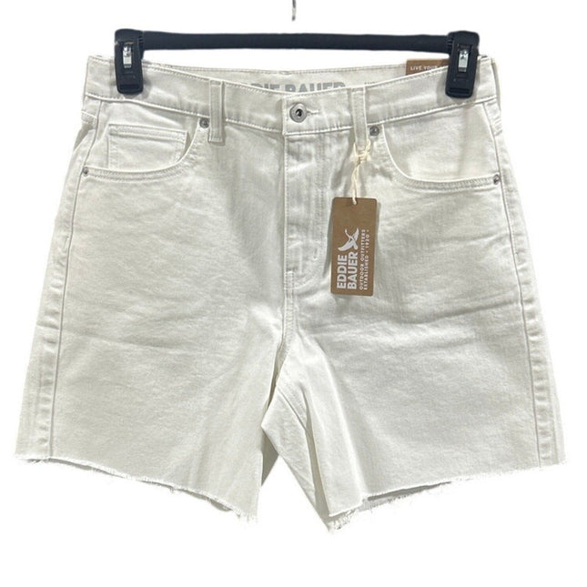 New Eddie Bauer Womens Size 8 White Stretch Cotton High Rise Cutoff Denim Shorts