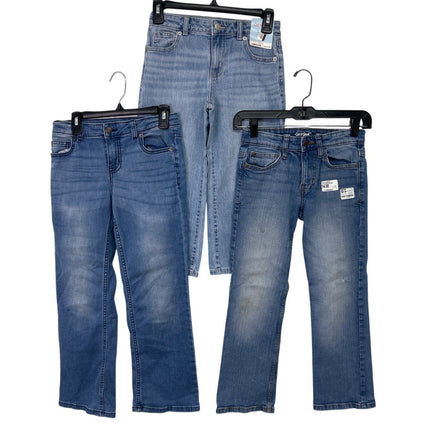 3 New Cat & Jack Girls Size 8 Wide Leg Bootcut Adjustable Waist Denim Blue Jeans