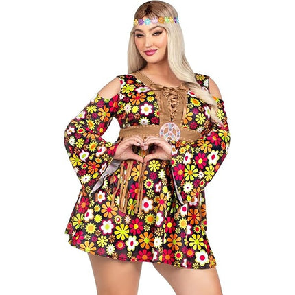 Leg Avenue Womens Size 1/2XL 2 Pc Starflower Hippie Costume Dress and Headband