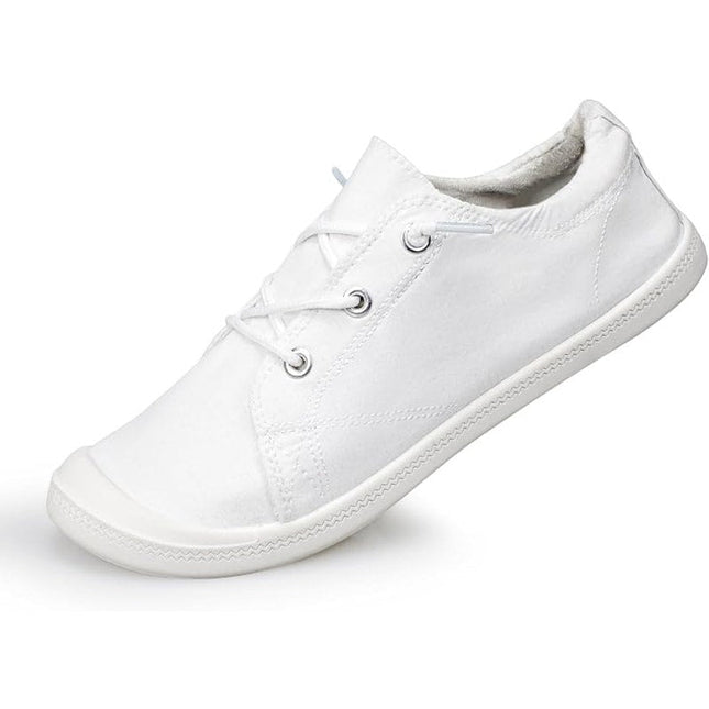 Lxuan Womens Size 6 White Sneakers Round Toe Lace Up Slip On Low Top Shoes