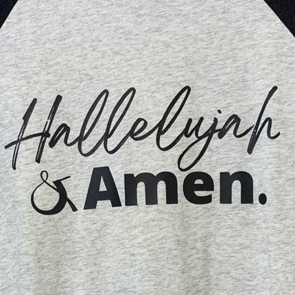 New Hand Printed Mens Medium Hallelujah & Amen Black Gray 3/4 Sleeve Tee Shirt