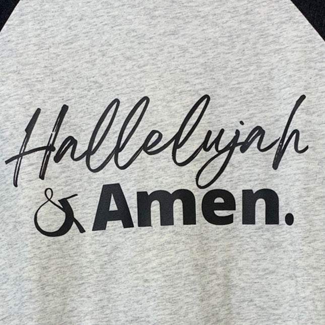 New Hand Printed Mens Medium Hallelujah & Amen Black Gray 3/4 Sleeve Tee Shirt