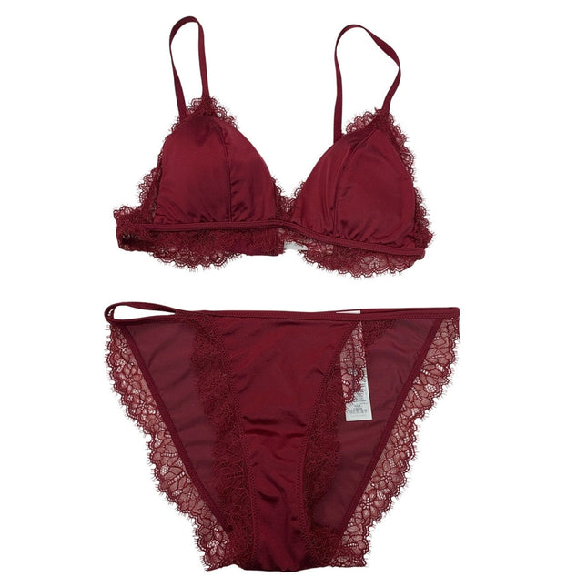 New Aerie Womens Small Wire Free Padded Back Clasp Bra Lace Bikini Underwear Set