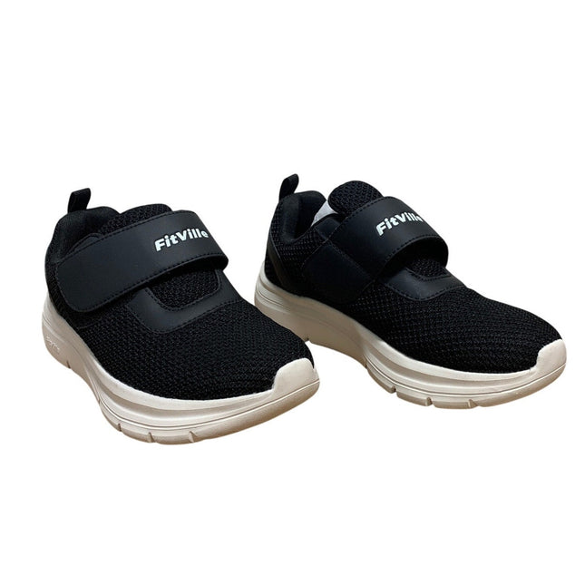 Fitville Womens Size 8 Black Sneakers Closed Round Toe Hook Loop Fastener Shoes