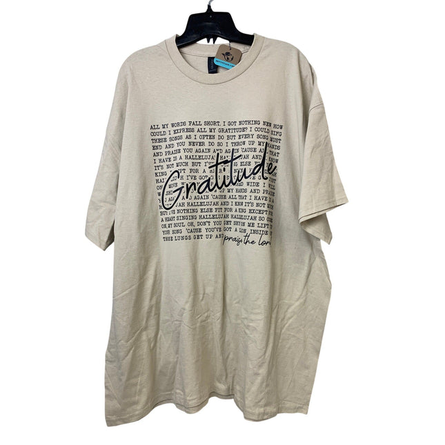 New Hand Printed Mens 2XL Tan Gratitude Bible Quote Short Sleeve Cotton Tee