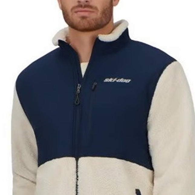 New Ski-Doo Mens Size XL Navy Cream Full Zip Teddy Fleece Jacket