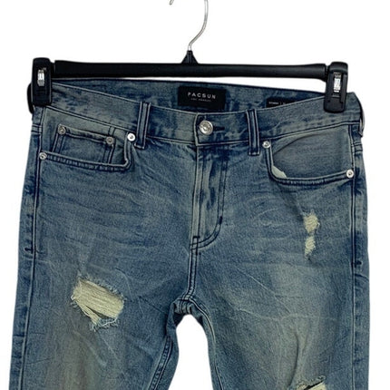 Pacsun Mens Size 30 X 32 Comfort Stretch Factory Distressed Denim Blue Jeans