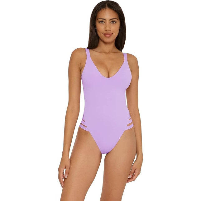 New Becca Womens Small Iris High Leg Barbie Core Tie Back One Piece Swimsuit