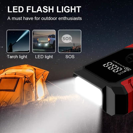 Portable 12V Car Jump Starter, Battery Charger, Air Pump (LED Display)