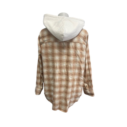 New Time and Tru Womens Medium Long Sleeve Plaid Flannel Cotton Blend Hoodie